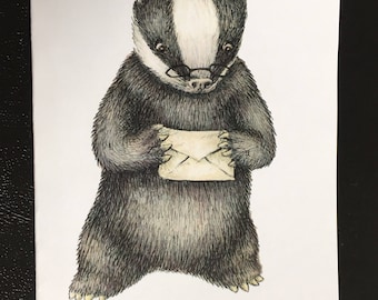 I Hope I'm Not Badgering You  handmade badger card, animal illustration cute blank handmade greeting card