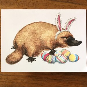 Easter Platypus card - Easter card with cute platypus wearing bunny ears