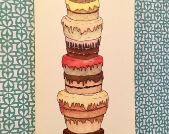 Birthday Card - extra tall card with birthday cake stack illustration