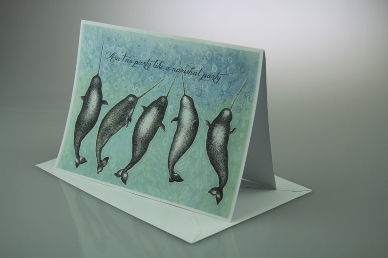 Narwhal Party birthday or multipurpose card, whimsical cute narwhal illustration image 3