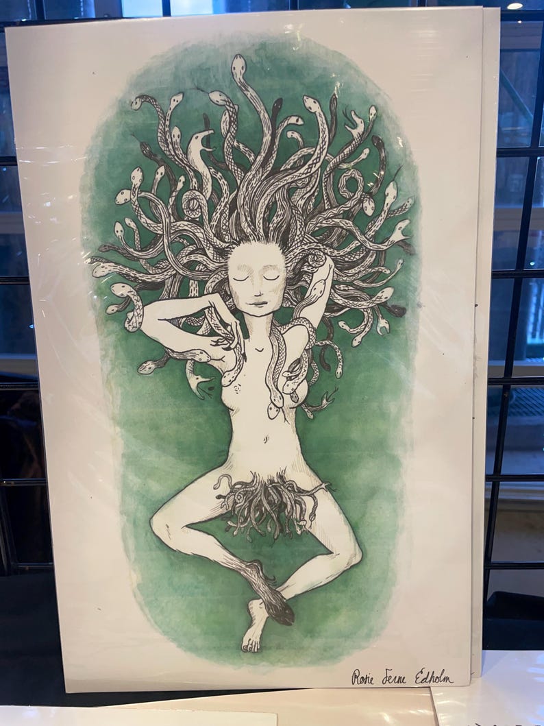 Medusa in the Bath art print, Greek myth witch woman mythology illustration original artwork by Rosie Ferne Edholm image 4