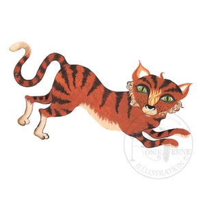 Stampa d&#39;arte della tigre, illustrazione originale dell&#39;acquerello di gouache di Rosie Ferne, stampa di decorazioni per la casa amante dei gatti regalo animale tigre