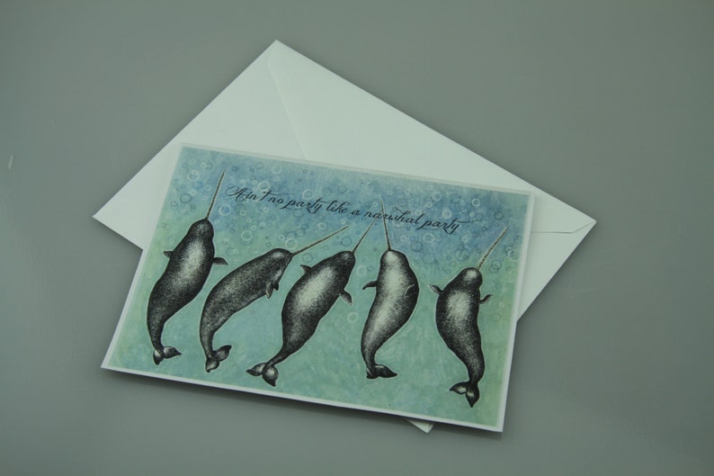 Narwhal Party birthday or multipurpose card, whimsical cute narwhal illustration image 4