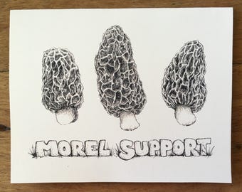 Morel Support card with mushroom illustration, moral support friendship card