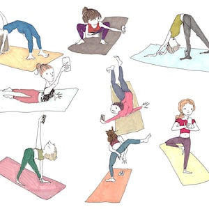 Yoga Betches comic art print, original artwork cartoon drawing by Rosie Ferne Edholm