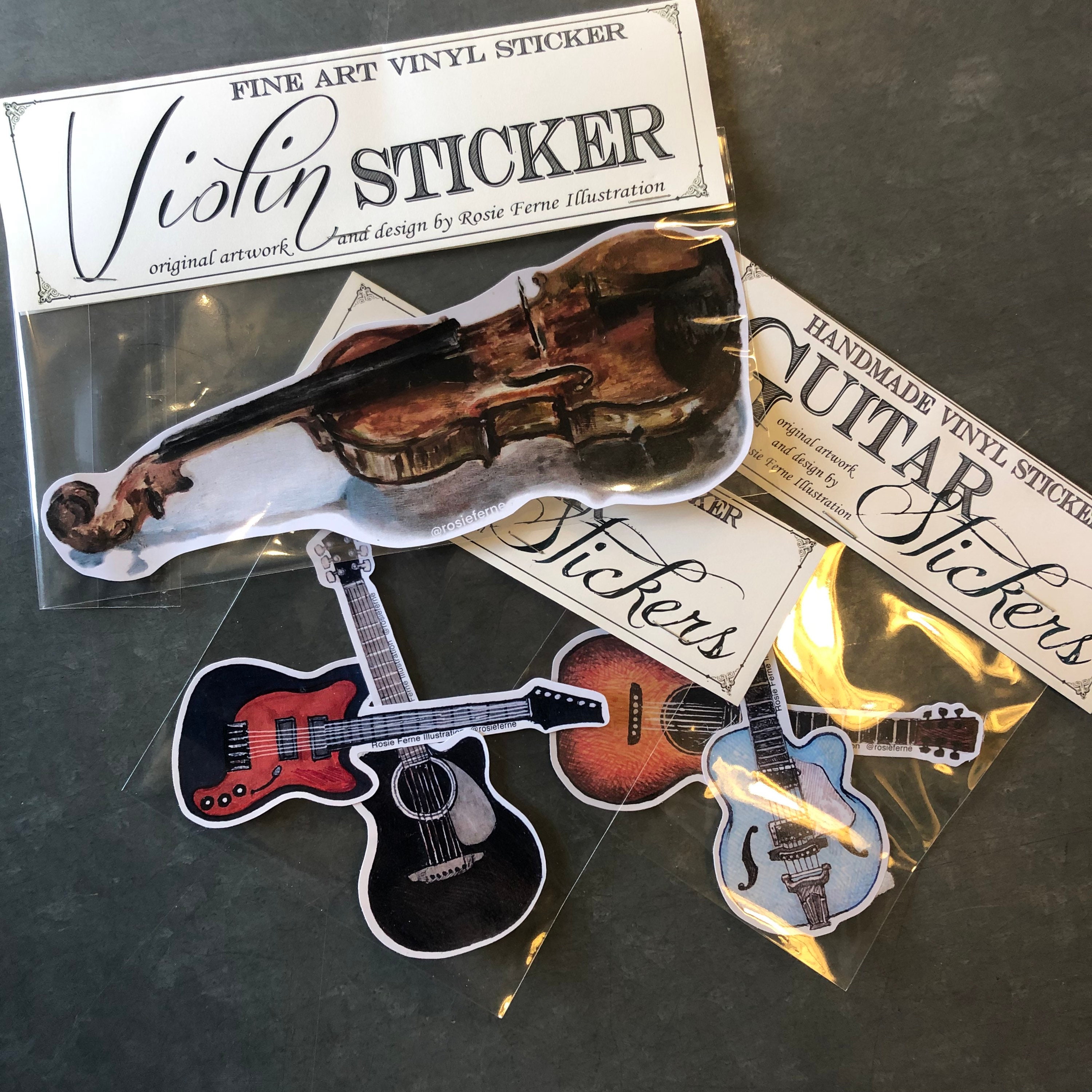 Guitar Sticker Pack 2 Vinyl Stickers With Acoustic Electric Etsy