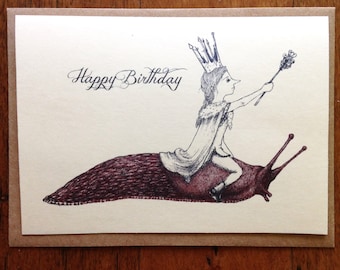 Slug Queen birthday card or Art Print, slug art print handmade card Rosie Ferne Illustration