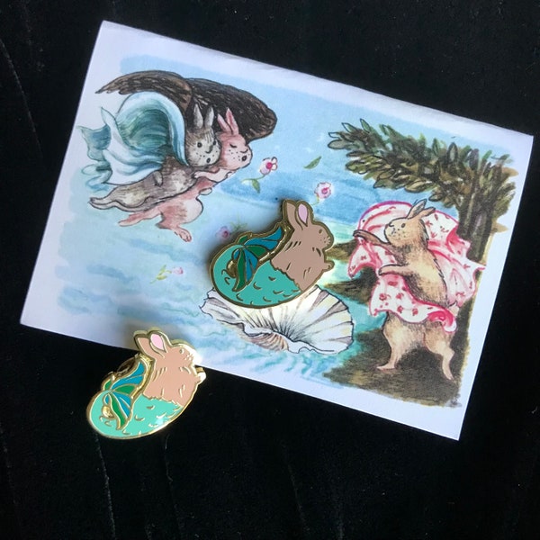 Sea Bunny enamel pin, cute animal mashup bunny mermaid rabbit mermaid gift hard enamel pin