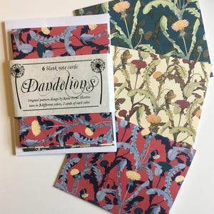 Dandelions Blank Six Card Set - Note Cards featuring original floral dandelion pattern by Rosie Ferne, Botanical Illustration Stationery
