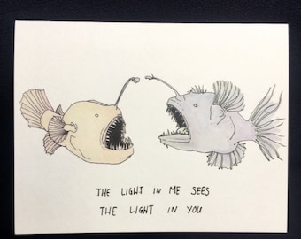 Angler Fish Card "The Light In Me Sees the Light In You" namaste yoga greeting card