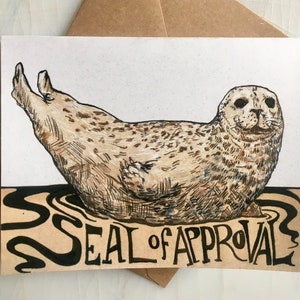 Zegel van goedkeuring handgemaakte wenskaart, blanco kaart met originele havenzegel inkttekening illustratie