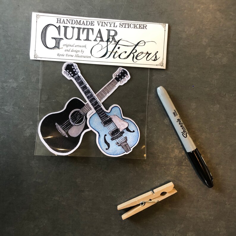 Guitar Sticker Pack 2 Vinyl Stickers With Acoustic Electric Etsy