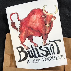 Bullshit is Also Fertilizer card- ręcznie robiona kartka z uroczym bykiem, krową, inspirującymi cytatami i zabawną kartką Rosie Ferne