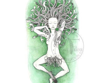 Medusa in the Bath art print, Greek myth witch woman mythology illustration original artwork by Rosie Ferne Edholm