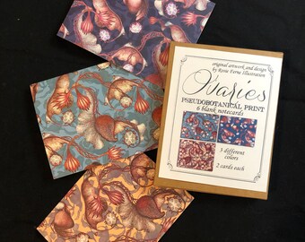 Patrón anatómico de ovario 6 Juego de tarjetas en blanco - Tarjetas de notas con papelería floral feminista, patrón de anatomía por Rosie Ferne Ilustración