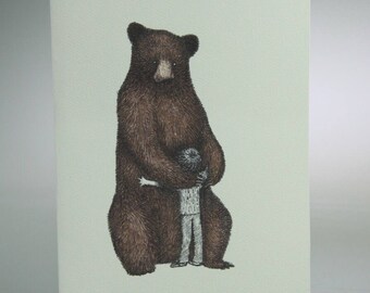 Bear Hug card, animal illustration cute blank card