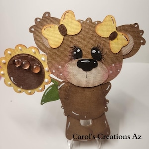 Sunflower Bear Die Cut / Bear Paper Piecing / Scrapbook Die Cut / Scrapbook Embellishment / Card Making / Paper Piecing