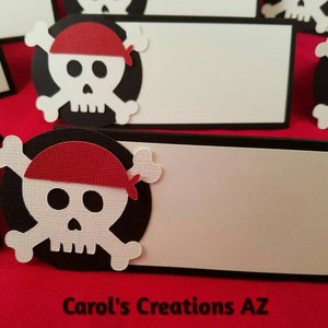 12 Pirate Place Cards / Skull and Cross Bones Place Cards / Pirate Party / Pirate Tent Tags / Pirate Decorations /  ANY COLOR