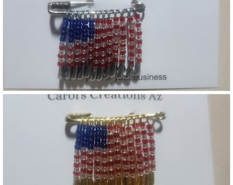 US Flag Pins / Beaded Flag Pins / Patriotic Flag Pins / Handcrafted Seed Bead Flag Pins / Veterans Flag Pins / Memorial Day Pins