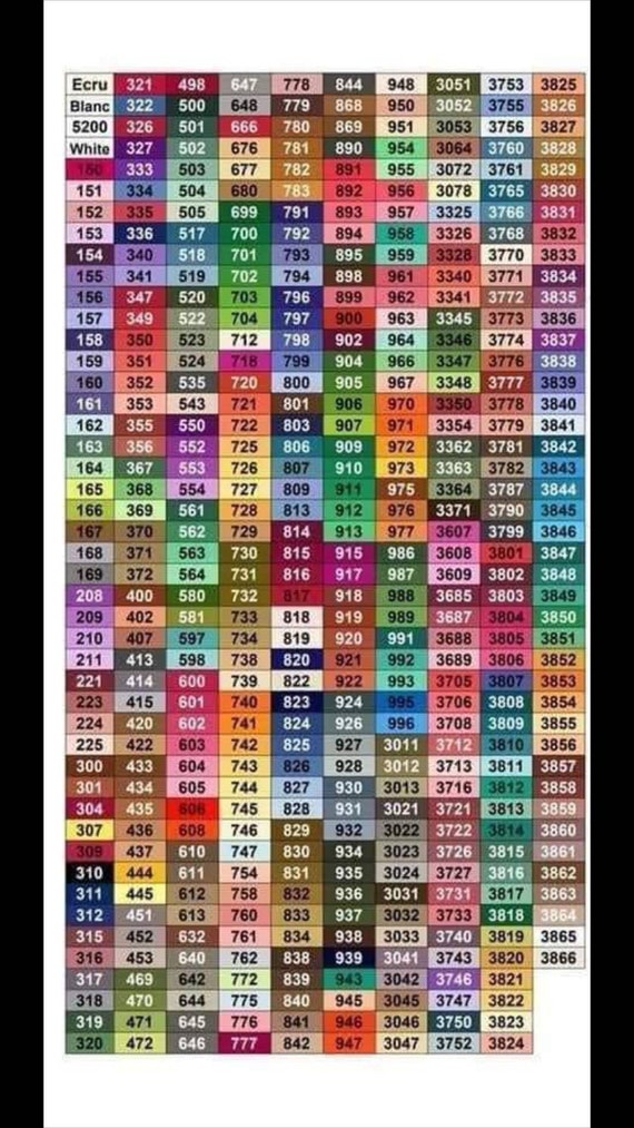 DMC Color Chart  Diamond Painting Bling Art