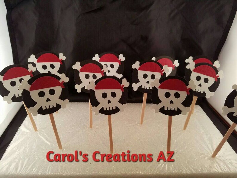 12 Pirate Cupcake Toppers / Pirate Party / Pirate Celebration / Pirate Birthday / Pirate Picks / ANY COLOR image 3
