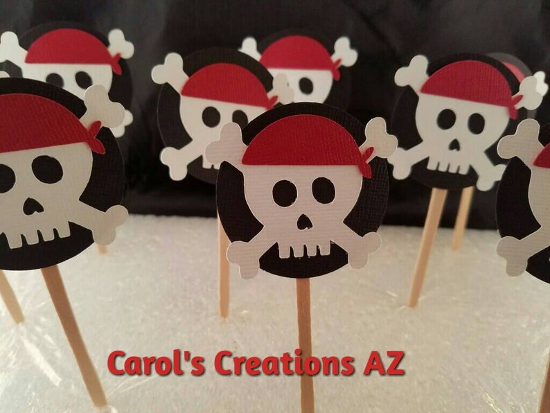 12 Pirate Cupcake Toppers / Pirate Party / Pirate Celebration / Pirate Birthday / Pirate Picks / ANY COLOR image 1