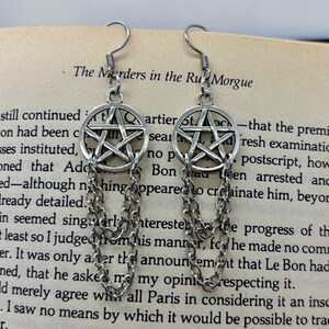 Pentacle Dangle Chain Earrings / Gift for Women / Wiccan Earrings for Her / Pagan Pentagram Earrings / New Age Witch Earrings