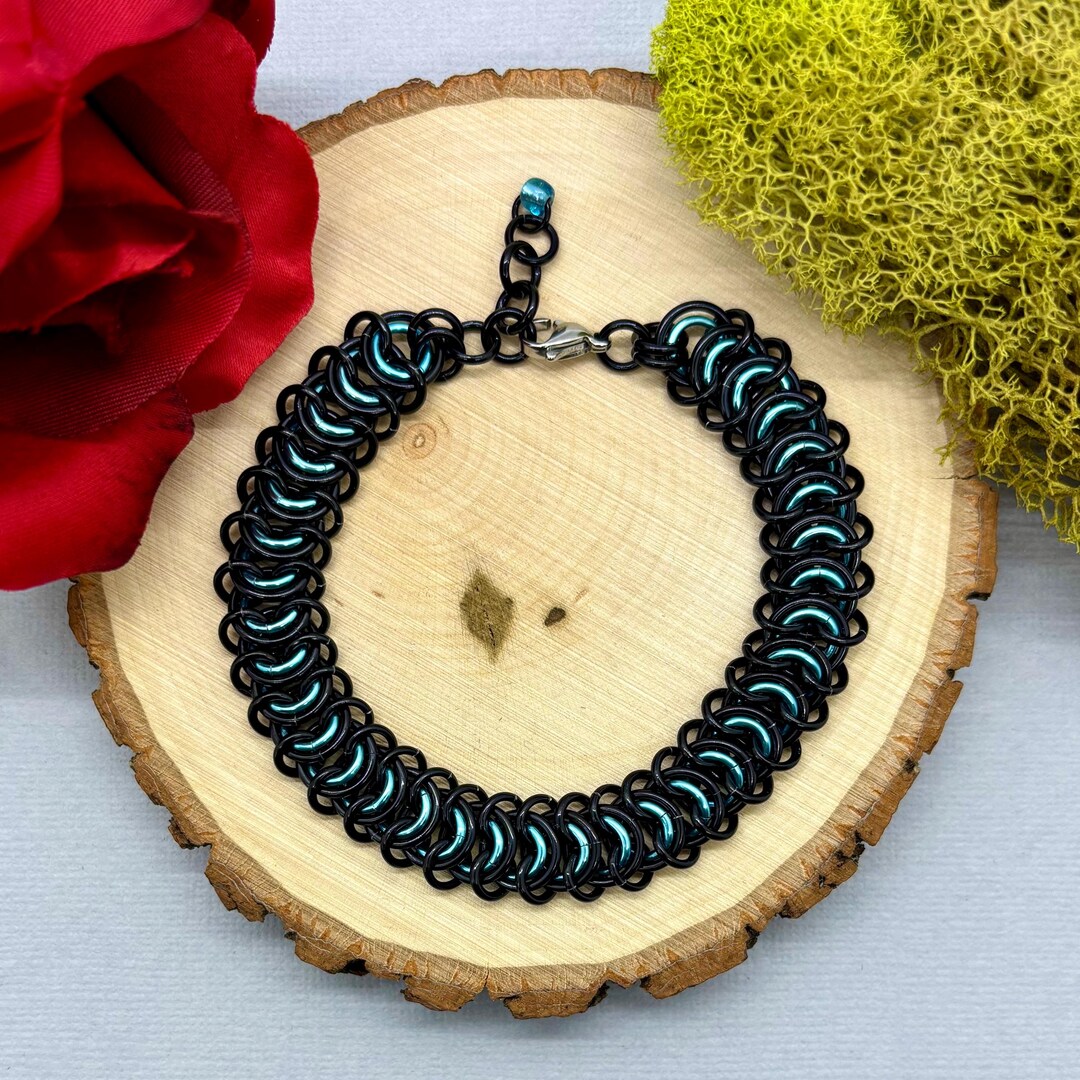 Black & Blue Chainmaille Bracelet / Norse Viking Jewelry / Gothic ...