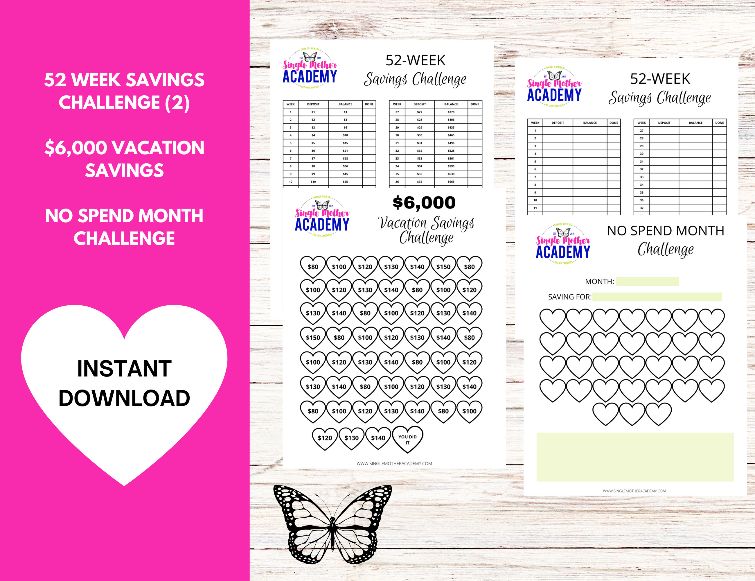 Single Mom Money Saving Challenge, Savings Tracker Printables, Savings ...