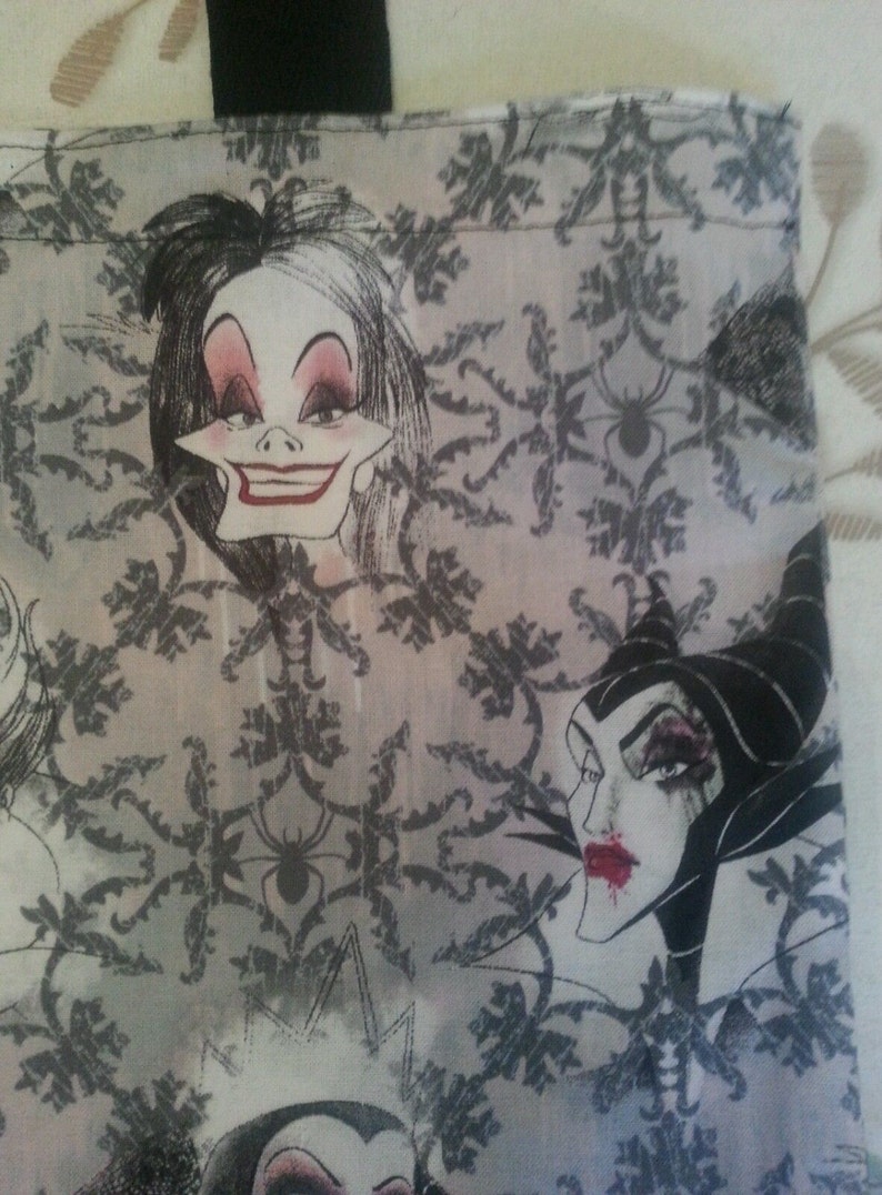 Tote Disney Villains Cruella Malificent Ursulla shopping tote book bag 3 available
