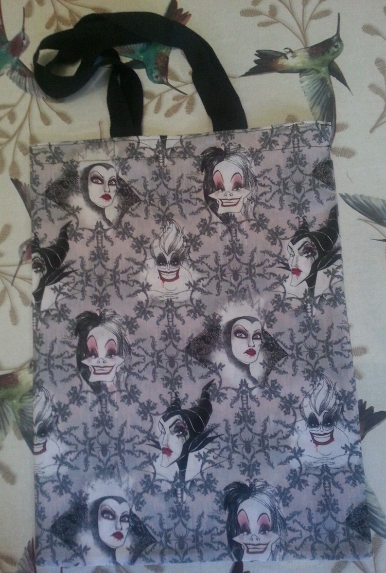 Tote Disney Villains Cruella Malificent Ursulla shopping tote book bag 3 available