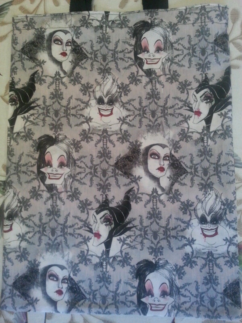 Tote Disney Villains Cruella Malificent Ursulla shopping tote book bag 3 available