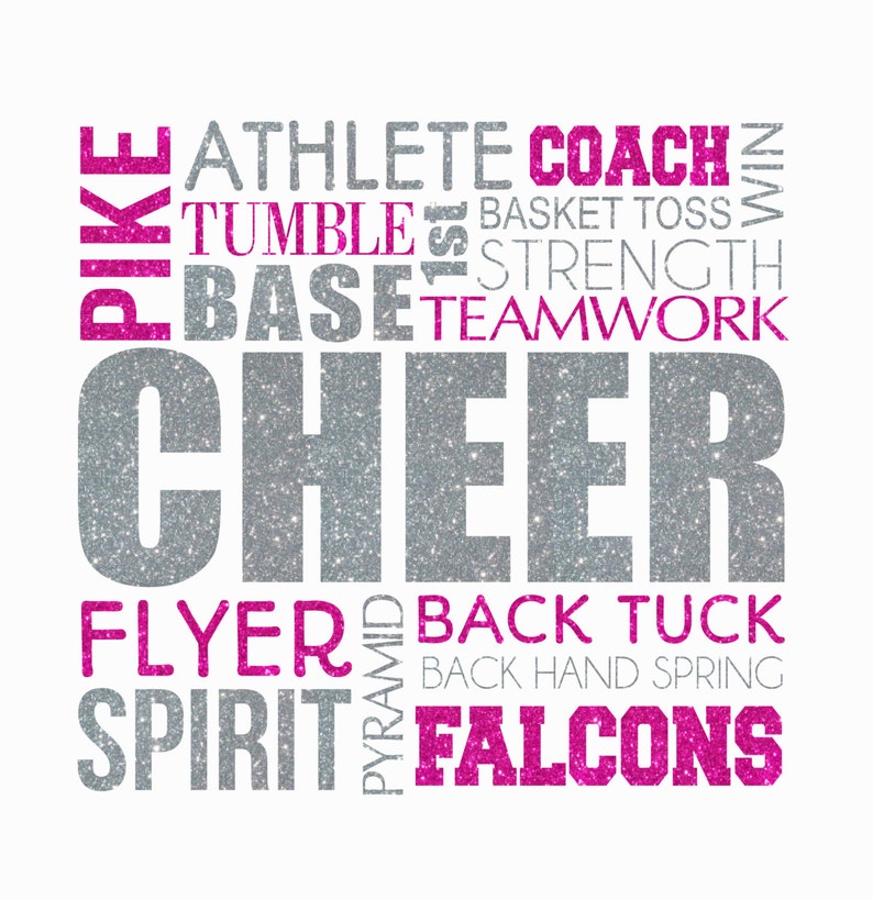 Custom Cheer Words Terms Subway Art Phrases Team Name Glitter Etsy