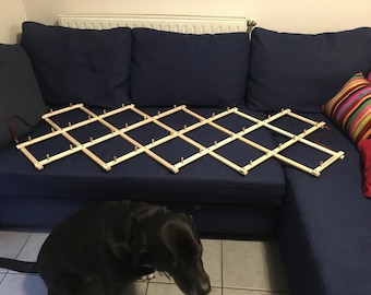 Retractable barrier for pets, protection couch or sofa.