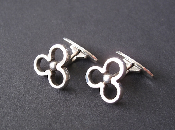 HANS HANSEN Silver Cufflinks - Danish Modernist Silver Trefoil Cufflinks Designed by Hans Hansen of Denmark
