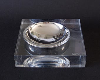 FELICEANTONIO BOTTA  Lucite Ashtray - Clear Lucite and Chrome Ashtray by Felice Antonio Botta of Italy