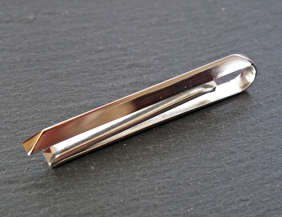 HANS HANSEN Silver Tie Slide With Gold Tip - Danish Modernist Silver Tie Slide by Hans Hansen
