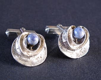 RELO Silver Brutalist Cufflinks with Blue Stone - Brutalist 935 Silver Cuff Links by RELO