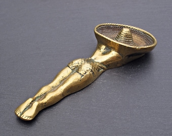 Brass Sunbathing Lady Ashtray - Sunbathing Lady with Sombrero Ashtray