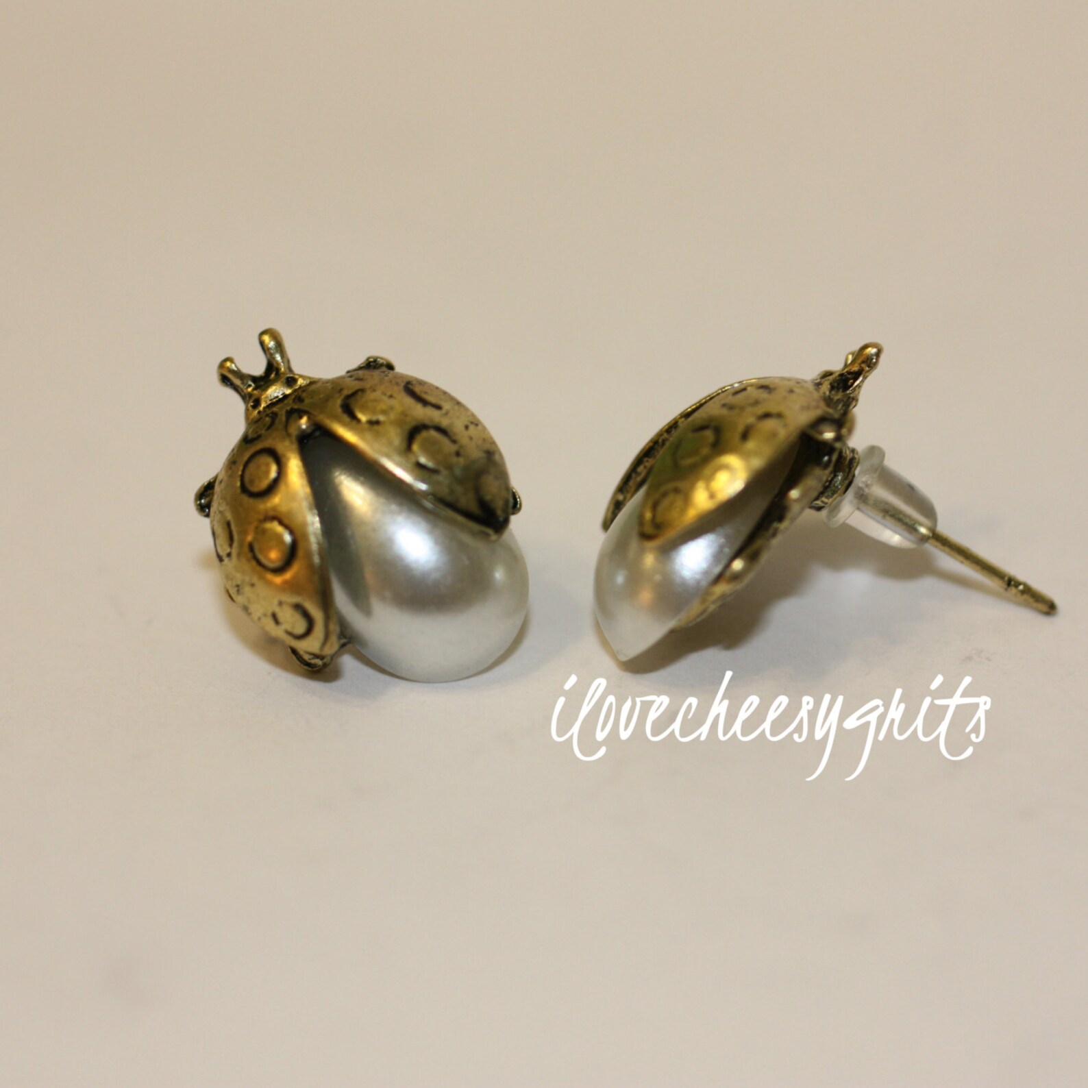 LADYBUG Earrings Gold Ladybug With Pearls Studs Bridesmaid Etsy