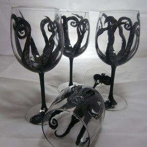 Black octopus goblets. 12 ounces each. Made in the usa.   Set of 4. Hand painted.