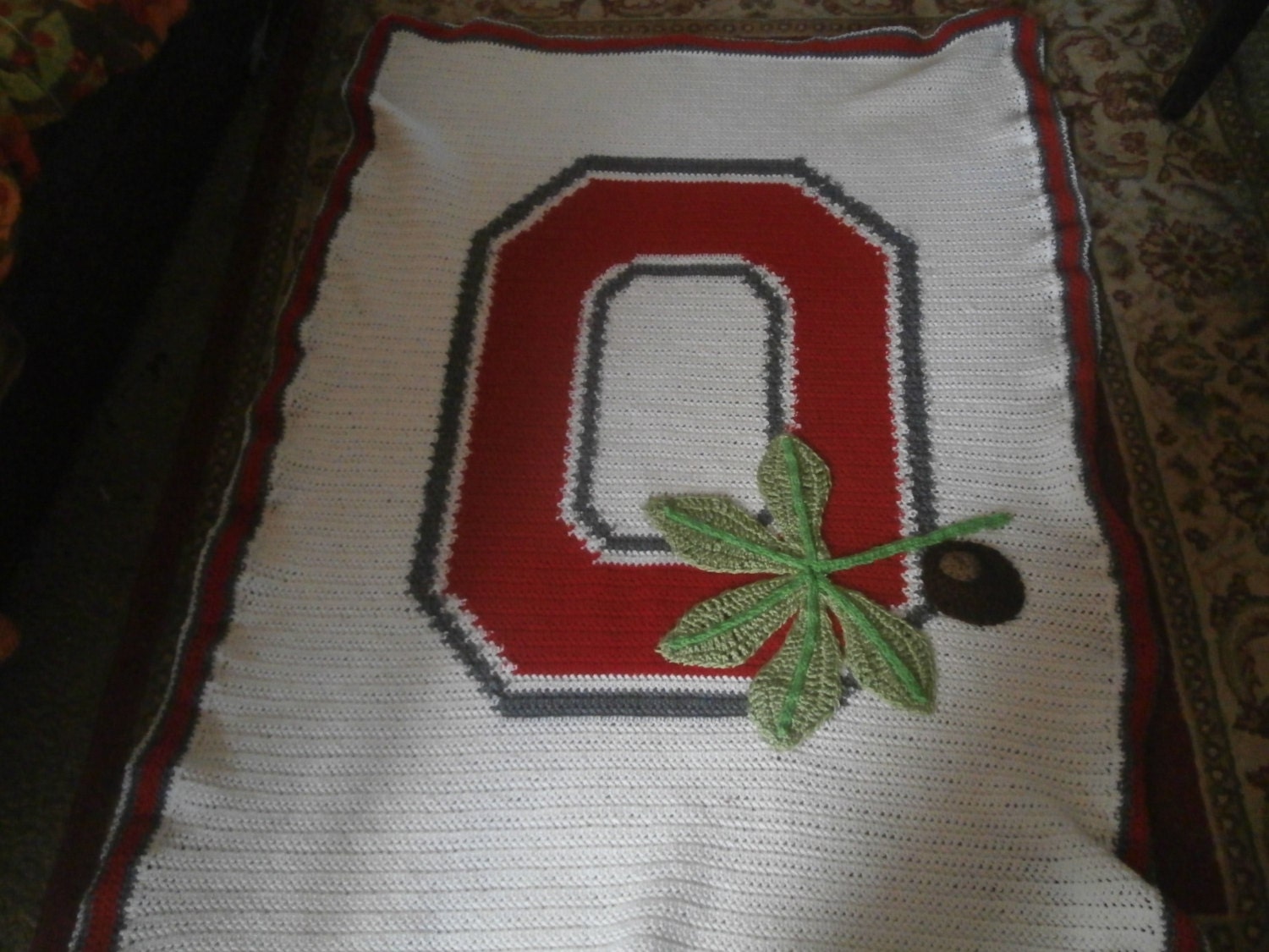 Hand crocheted Ohio state afghan. approx. 55 by 47. Buckeye Etsy