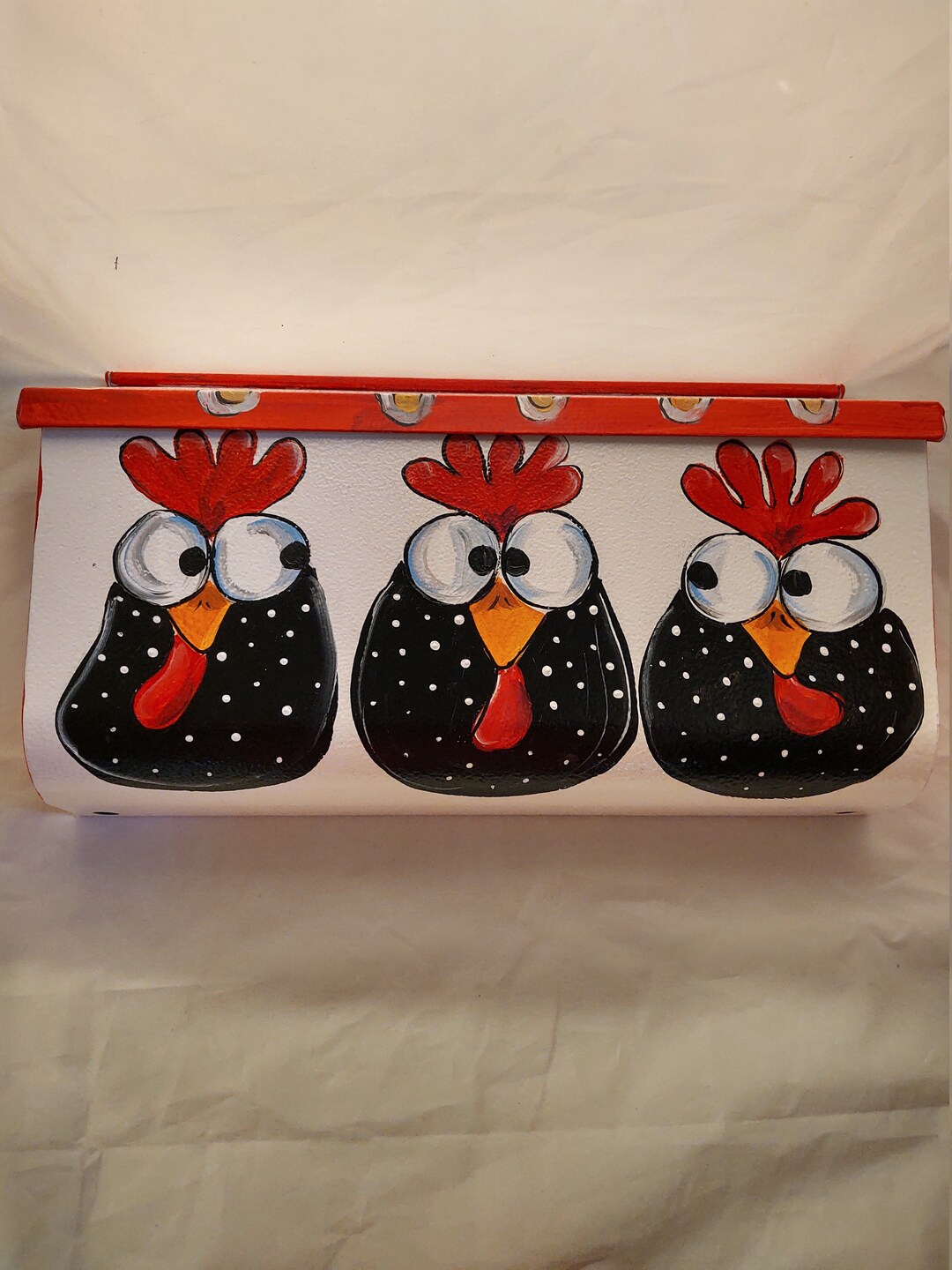 Hand Painted Wall Mount Mailbox. Painted in Silly Trio of Chickens