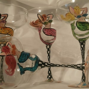 Whimsical set assorted mermaid margarita glasses. Set of 4. Hand painted. Checked stems, starfish base. Made in the usa.