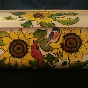Hand painted walll mount  mailbox. Painted in sunflowers and birds.  Sealed and uv protected