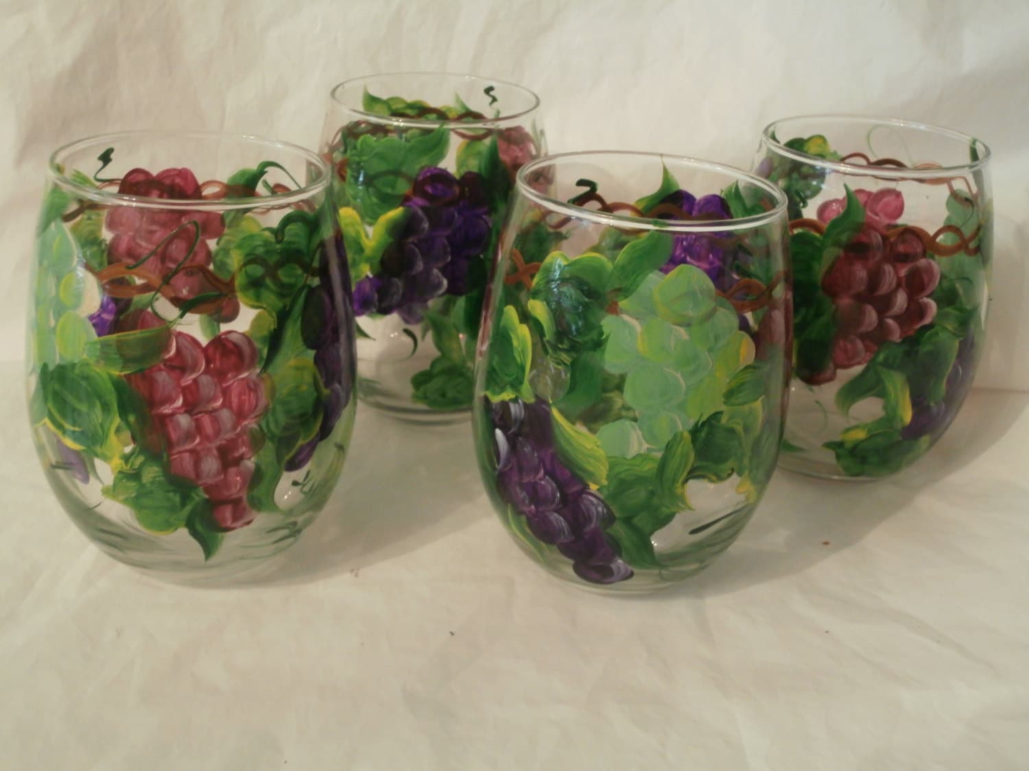 Hand painted multi grapes . Set of 4. 15 ounces stemless Etsy