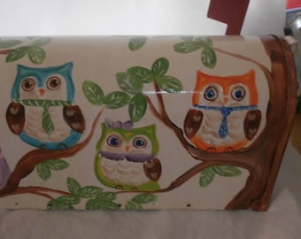 Hand Painted Owl Mailbox: Whimsical Tree Design
