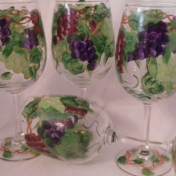 Handpainted multi grape goblets. Set of 4. Maroon, purple, green. Usa