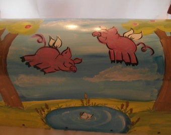 Hand-Painted Mailbox: Flying Pigs, Apple Trees, Pond Scene