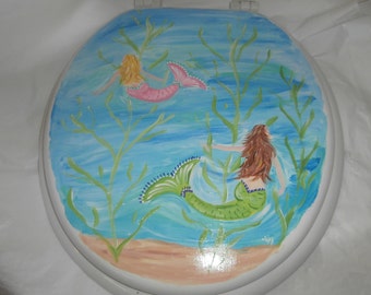 Hand Painted Mermaid Toilet Seat: Beach House Decor